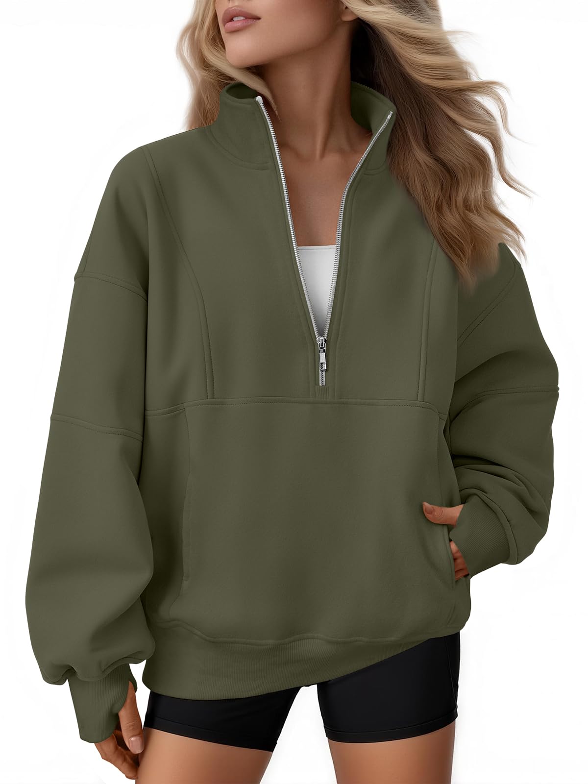 AUTOMET Women's Quarter Zip Oversized Sweatshirt Fleece Mock Neck Pullover