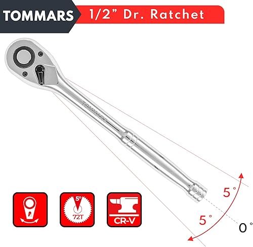 Miniatura 9 de TOMMARS Llave de trinquete de 1/2 pulgada, llave de trinquete de liberación rápida de 72 dientes, reversible, regalos para hombres, herramientas