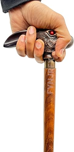 Miniatura 4 de FYNJREX The Knight Collection - Bastón de latón con cabeza de conejo, mango vintage, diseño victoriano de madera, caña de caminar con tres pliegues