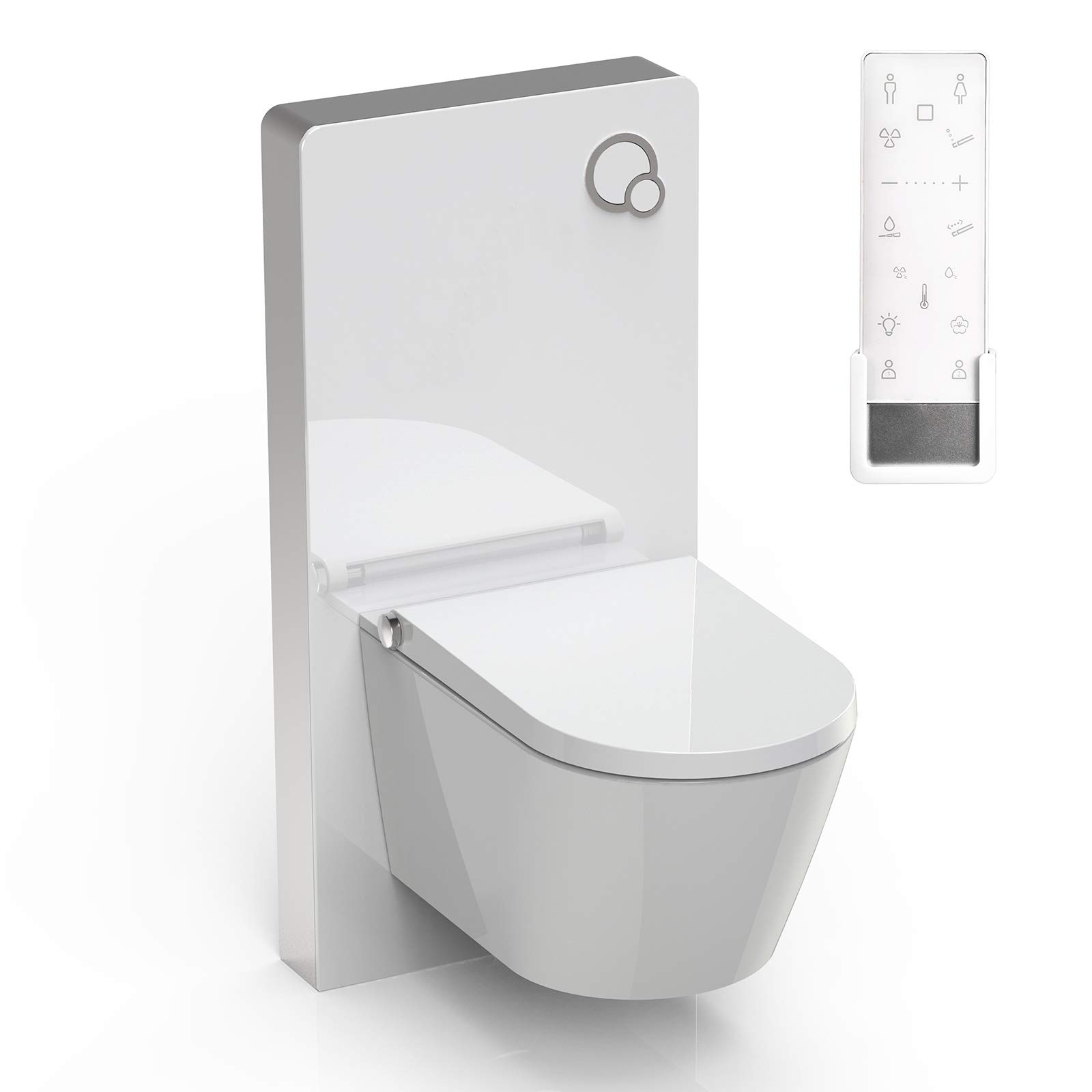 BERNSTEIN - Pack WC japonais + Module sanitaire Blanc, Toilettes suspendu lavant céramique + télécommande, jet douche, séchoir air chaud, filtre à odeurs, Chasse Vortex 180°, 59x38x38cm - Pro+1102