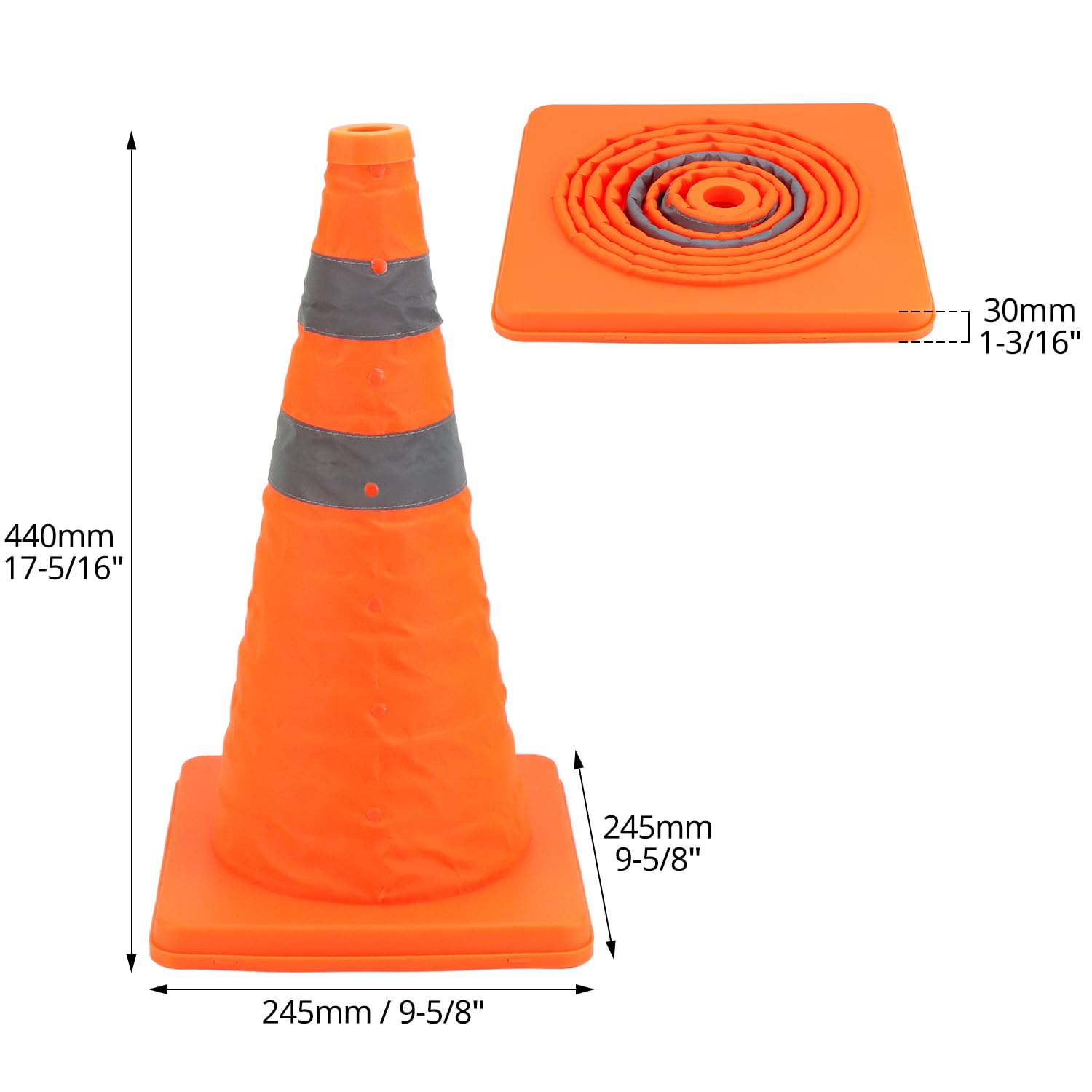 QWORK® 4 pezzi 45 cm coni di sicurezza stradali pieghevoli, cono di sicurezza riflettente, coni di parcheggio stradali pop-up per avviso di emergenza