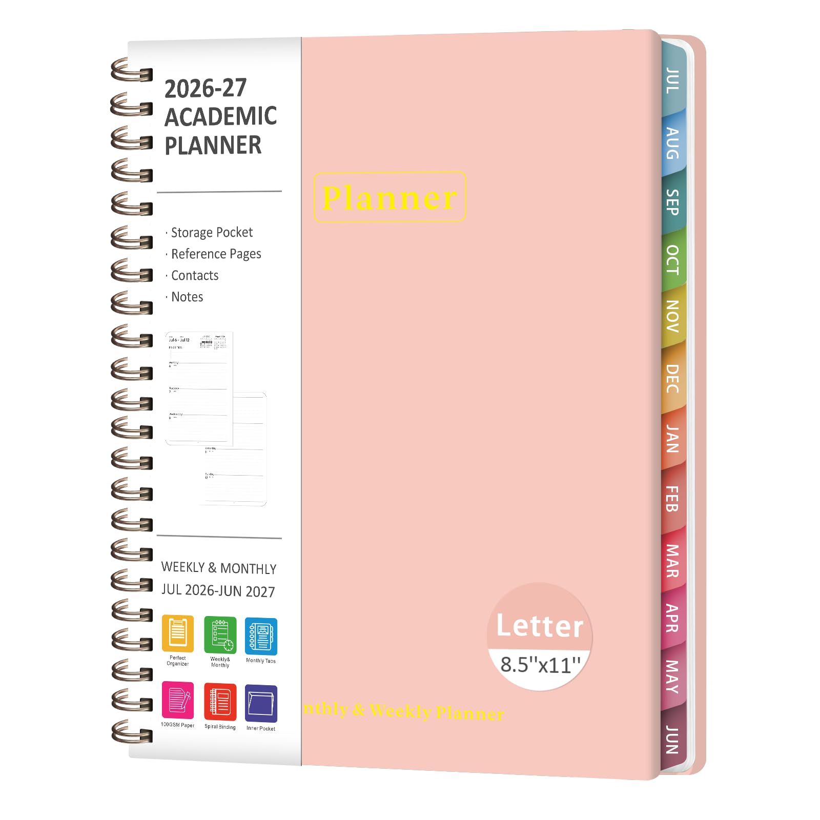Agenda scolaire hebdomadaire et mensuel 2026-2027, juillet 2026 à juin 2027, couverture rigide, fournitures scolaires pour enseignants et étudiants, format lettre (21,6 x 27,9 cm)