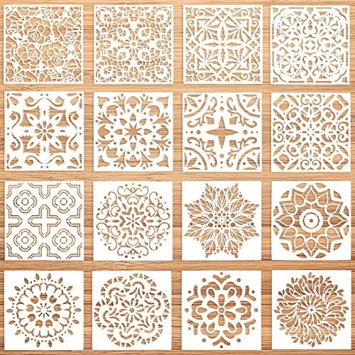 Plantillas de Mandalas, Pomeloone 16 Plantillas de Dibujo Reutilizables Cortadas con Láser,...
