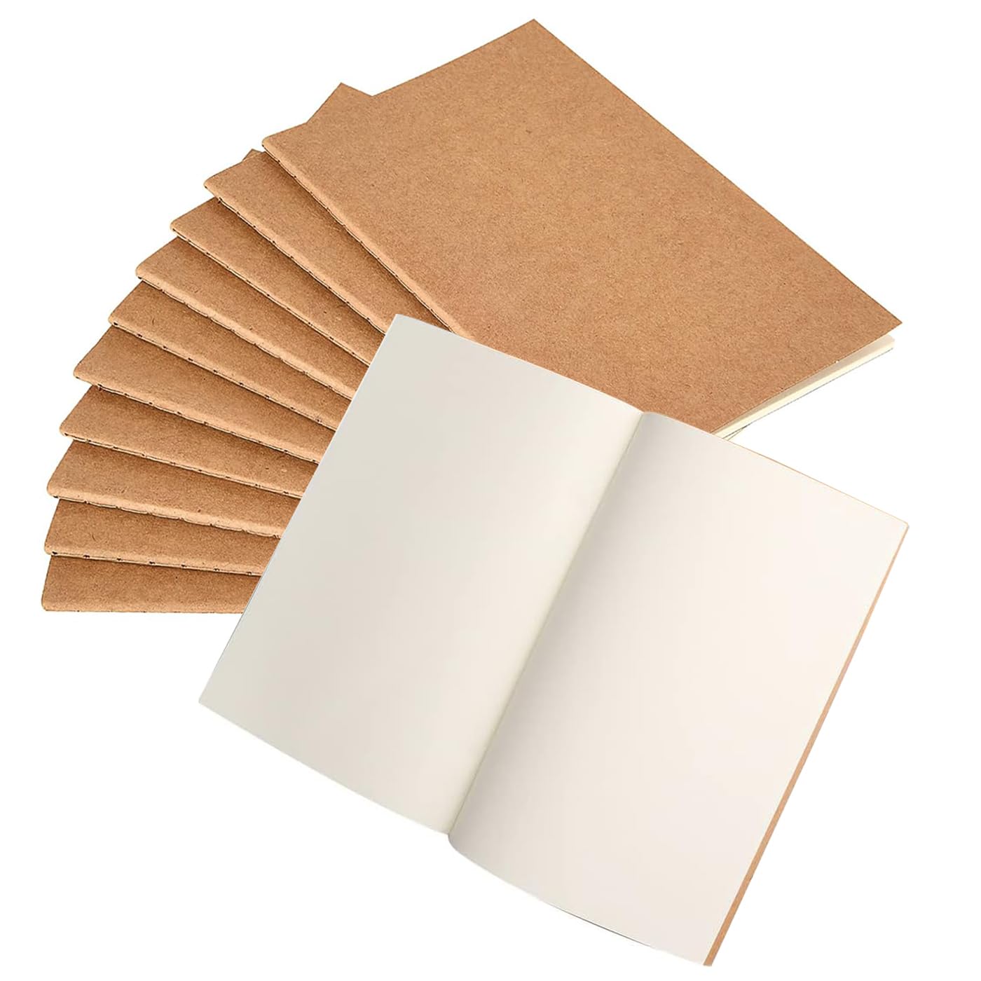GJNMYSD A5 Plain Paper Notebooks, 10 Pack, 72 Pages Each, Kraft Cover Blank Notebook, Ideal for Writing Drawing