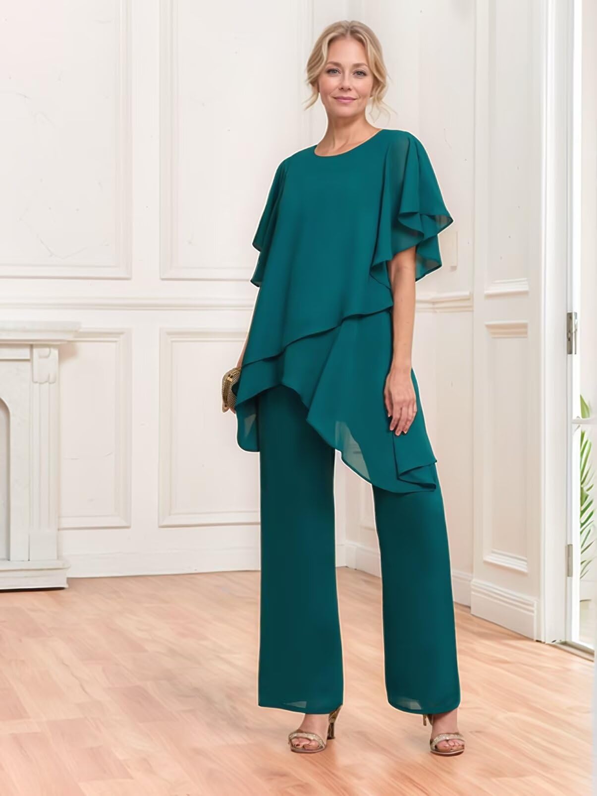 Hosenanzug Damen Festlich Elegant 2 Teiler - Chiffon Mutter Der Braut Anzug Brautmutter Hosen Set Für Hochzeiten
