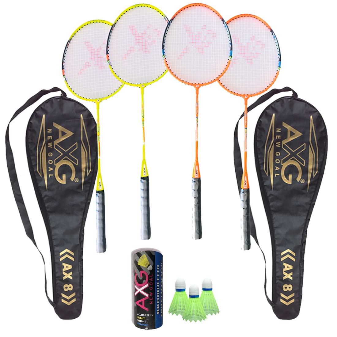 Stern Set (4 Fluorescent Aluminium Rackets, 3 Shuttles and 2 Covers) Badminton Kit (Multi)-image-23