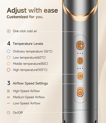 Miniatura 7 de 8 en 1, rizador de pelo y cepillo de secador de aire, 110,000 rpm, secador de pelo plegable iónico negativo de alta velocidad, secado rápido,