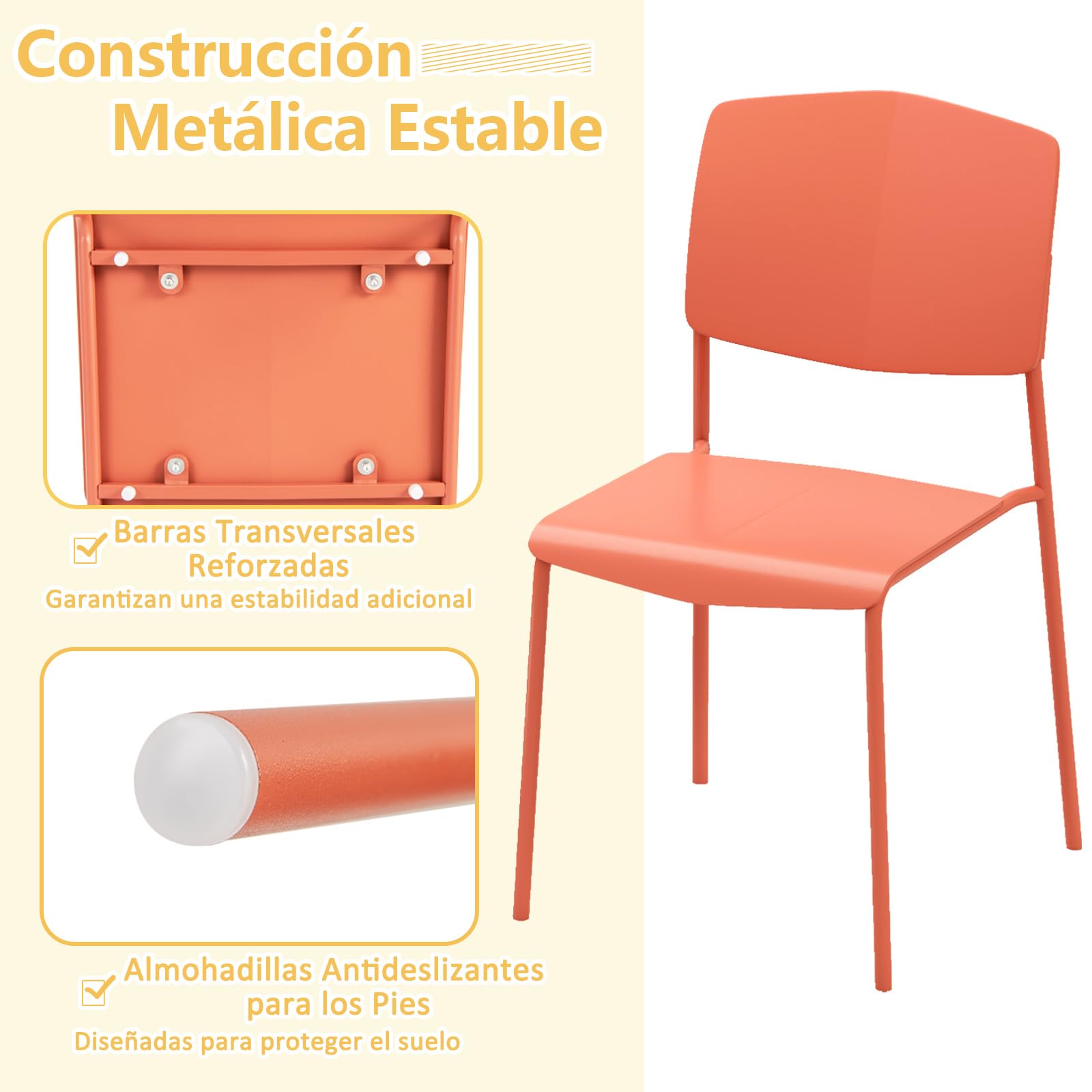 GIANTEX Juego de 4 Sillas de Comedor Apilables, Sillas de Cocina con Respaldo y Asiento Ancho de Polipropileno, Sillas con Patas de Metal, Carga hasta 160 kg, para Comedor, Cocina (Multicolor)