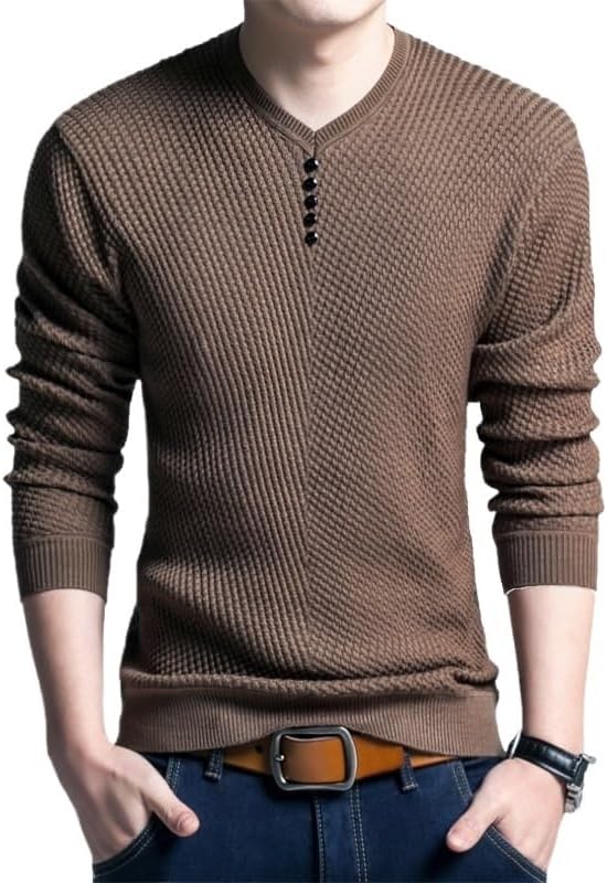 Men's Long Sleeved Sweater Korean Casual Slim Fit V-Neck Youth Sweaters