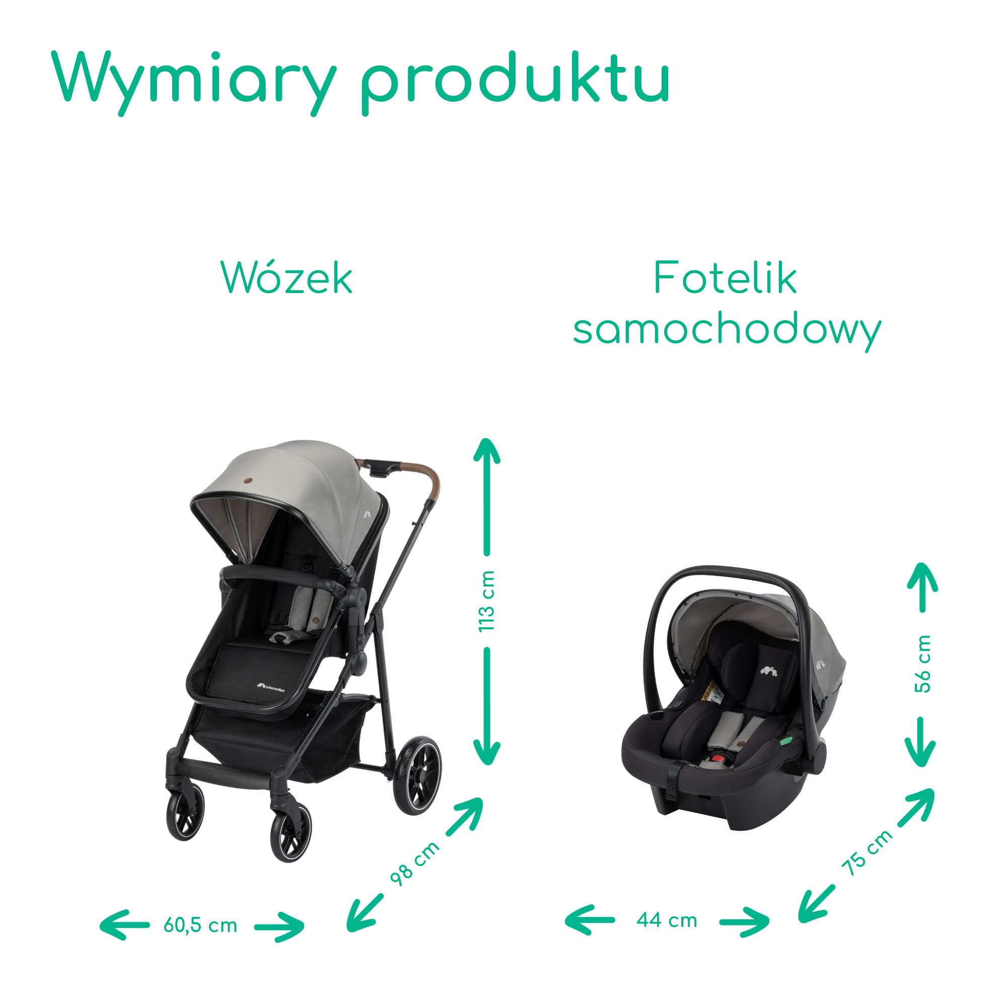 Bebeconfort Haze Trio Lux, Wózek 3w1 (i-Size), 0-4 Lata (Maks. 22 Kg), Siedzisko 2w1, Oparcie Odchylane na Płasko, Kompaktowe Składanie, Lekki System Podróżny 3w1, Tinted Grey
