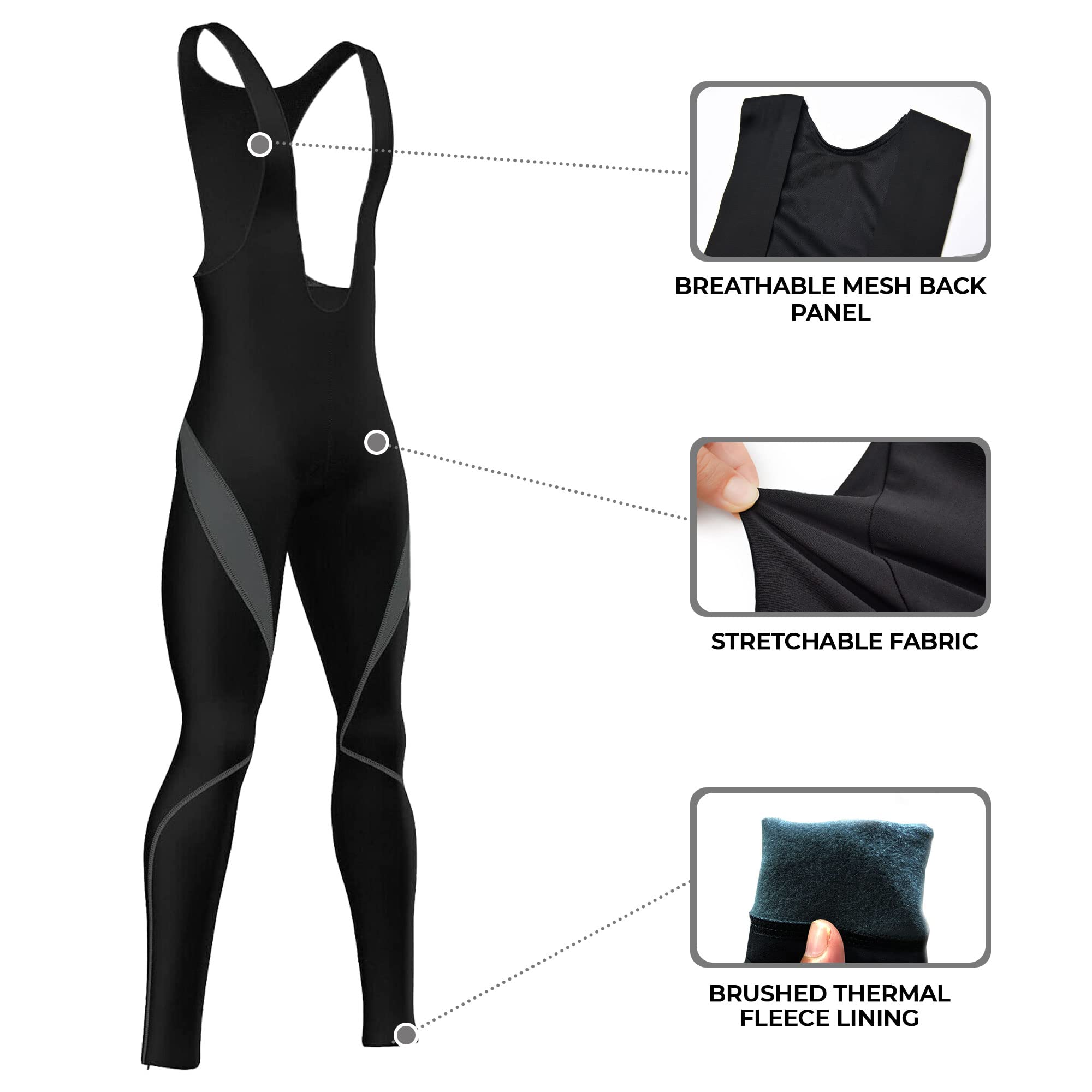 FDX Culotte con Tirantes para Hombre, Acolchado, Ligero y Transpirable, Tejido térmico Roubaix de Secado rápido, con Bolsillo Trasero con Cremallera; Mallas de Ciclismo de Invierno