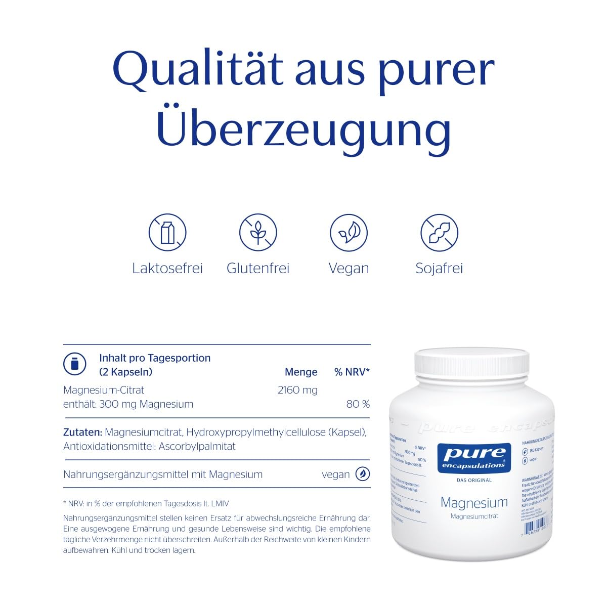 Pure Encapsulations Magnesiumcitrat | 180 vegane Kapseln (3 Monate Vorrat) | Unterstützung für Muskelfunktion und Energiestoffwechsel | Hoher Gehalt an organisches Magnesium