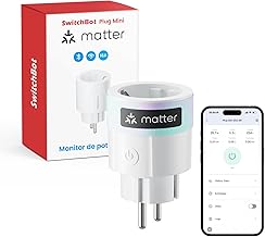 SwitchBot Matter Plug Mini con monitor de energía, control por Wi-Fi y Bluetooth, compatible con Alexa, Google Home, SmartThings y Home Assistant, control por voz y acceso remoto a la aplicación, 16A