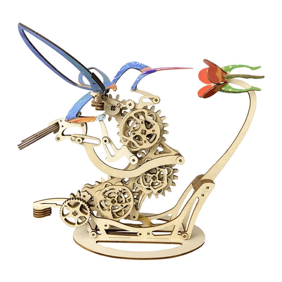 WYFTOY Wooden Model Kits for Adults, 200+PCS 3D Colored Mechanical Hummingbirds with Moving Wi-ngs, DIY Craft Set for Desk Decor