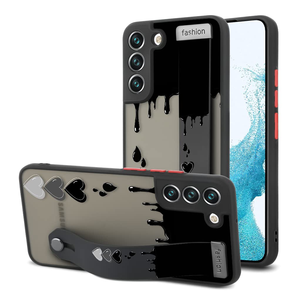 Photo 1 of AIGOMARA Compatible Samsung Galaxy S22 Case with Strap Clear Case Heart Design Shockproof Protection Soft TPU and Hard PC Back Anti-Scratch Slim Cute Cover for S22 New Heart
