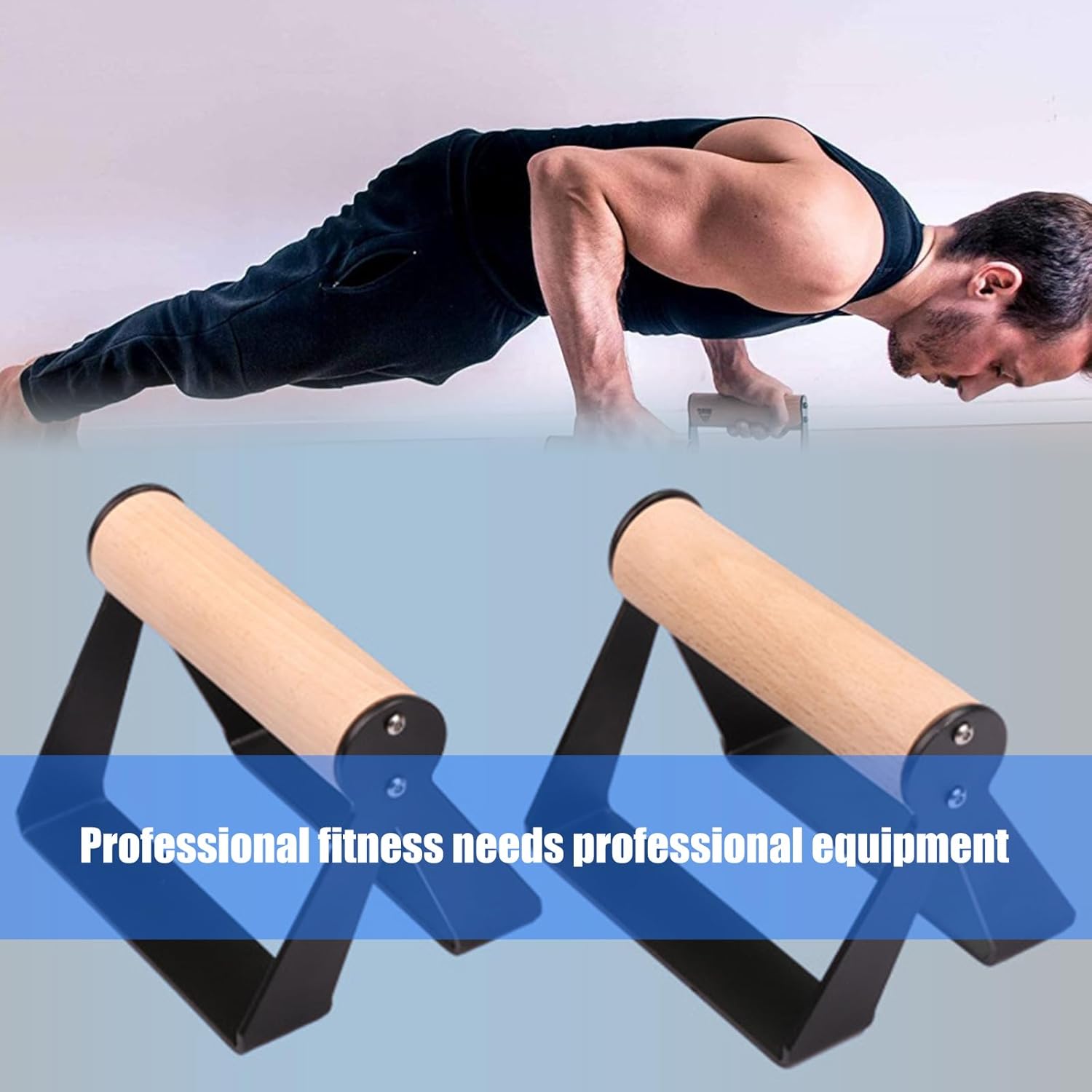 2Pcs Push Up Rod Stand with Ergonomic Wood Handle Portable Workout Stands for Strength Training and Calisthenics for Fitness