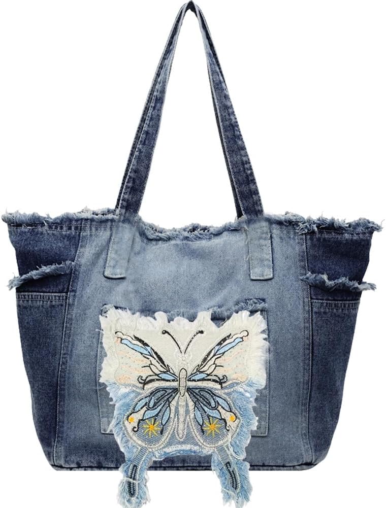 Farm4Far Denim Jeans Butterfly Y2K Shoulder Sling Hand Bags, Purse
