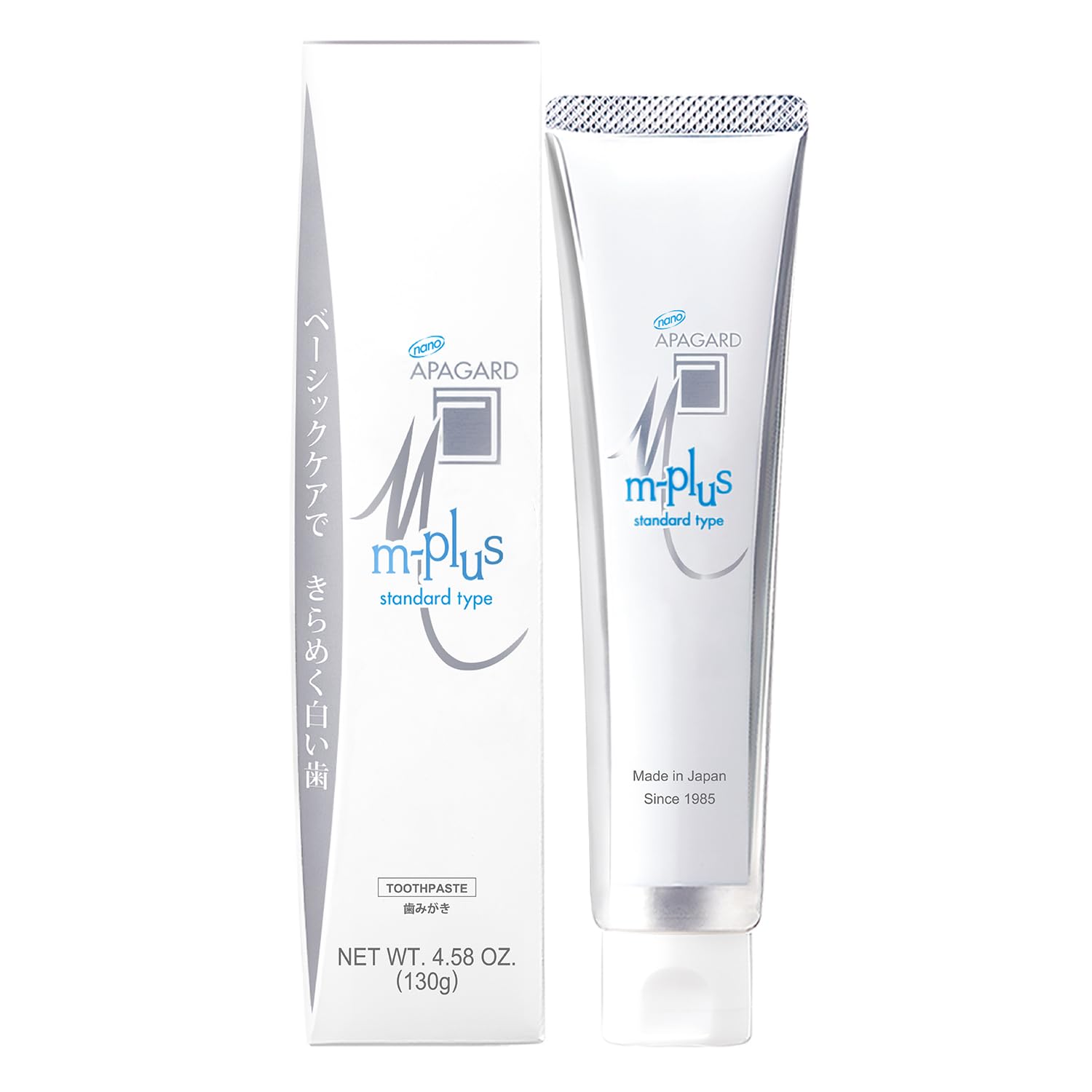 APAGARD® M-Plus, Sangi's Nano-Hydroxyapatite Toothpaste for Naturally Whiter Teeth. Fluoride-Free, for Family use, 130g / 4.58 oz, Mild Mint Flavor, Single Pack