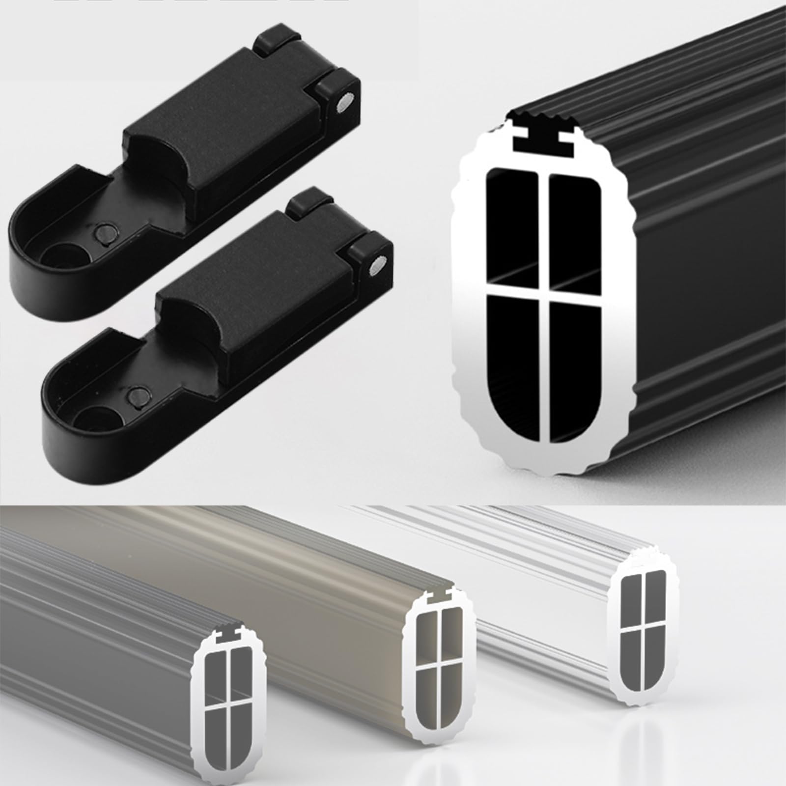 Heavy Duty Wardrobe Rail, Anti-Slip & Silent Wardrobe Pole, Thickened Aluminum Alloy Wardrobe Hanging Rail Cut to Size, Wardrobe Pole and Fittings with Screws, Max Load 300 Lbs,Black,90cm