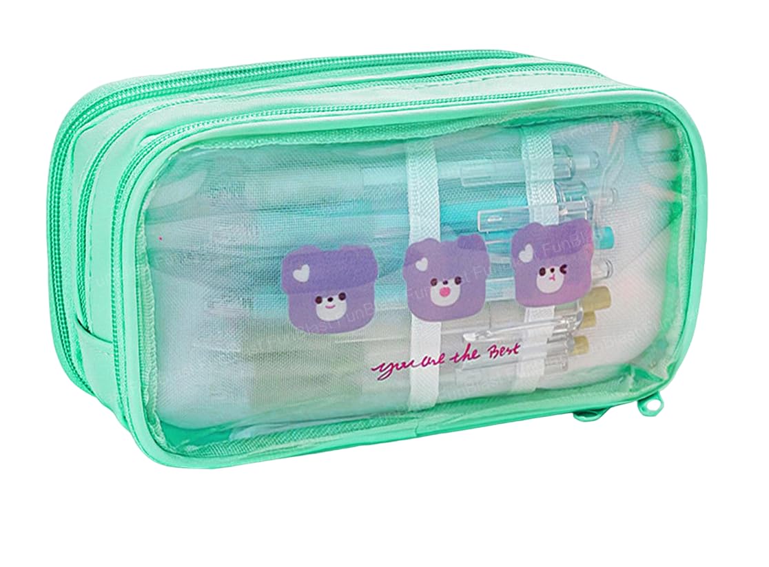 FunBlast Large Capacity Pencil Bag, 3 Compartment Transparent Pencil Pouch with Zipper Closure Portable Makeup Pouch, Aesthetic Pouch, Cute Stationery Bag for Students Girls Adults Office (Green) (B0D8KRXW4R) Amazon Price History, Amazon Price Tracker