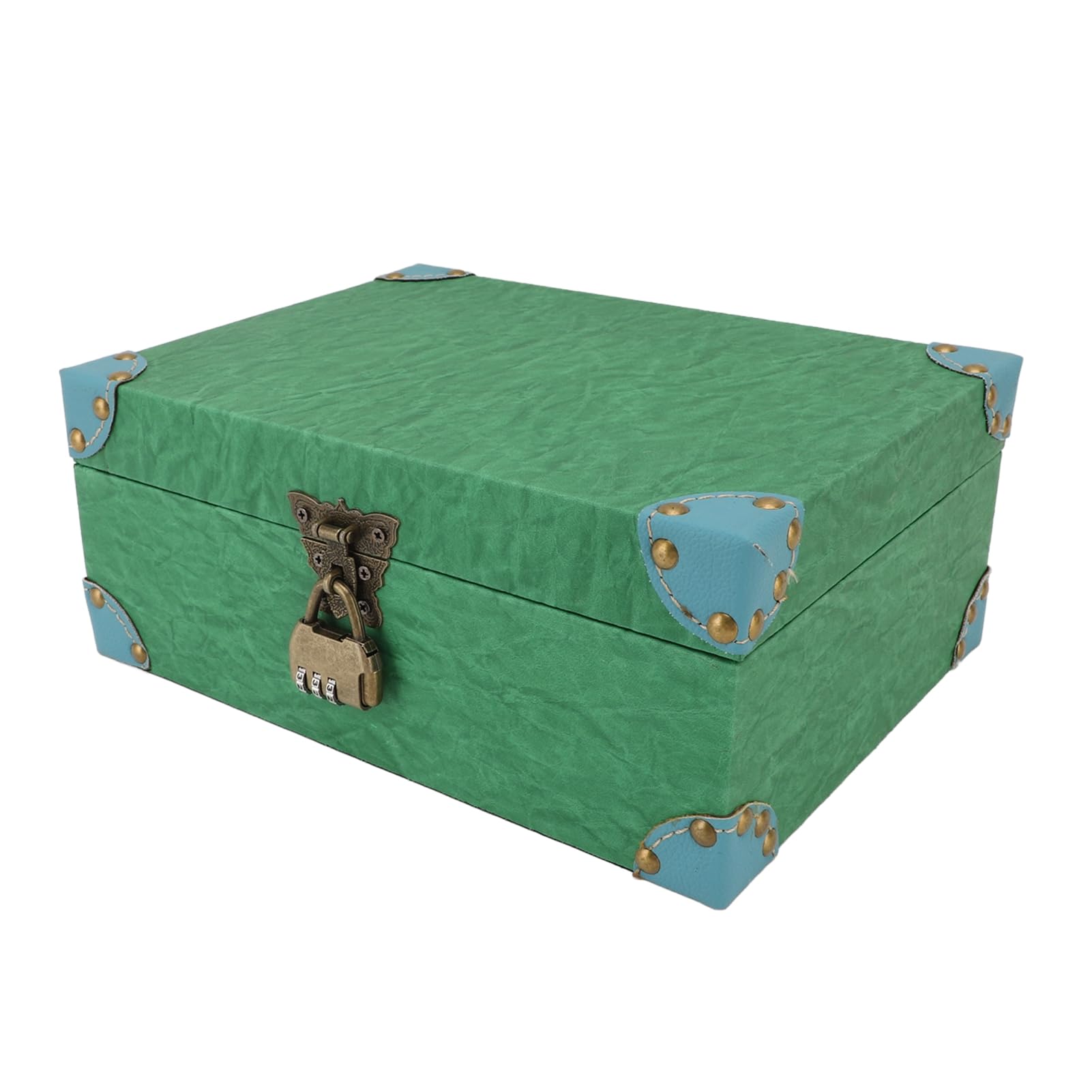 lyrlody Cofre del Tesoro, Caja de Almacenamiento de Recuerdos de Joyas de Cuero y Madera con Cerradura, Caja Cuadrada Hecha a Mano 27 X 20,5 X 11 Cm, para Dormitorio, Sala de Estar, Oficina, Estudio