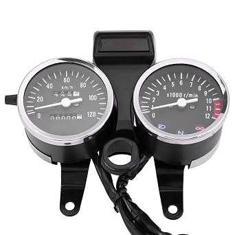 Motorcycle Speedometer, Upgraded Gauge Cluster with Digital Odometer Tachometer 12V DC Replacement for Street Bikes Cafe Racers Custom Riders