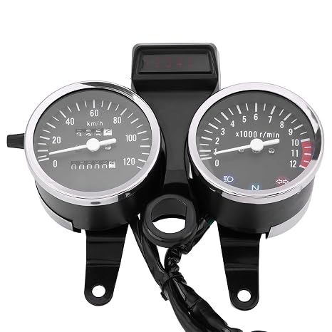Motorcycle Speedometer, Upgraded Gauge Cluster with Digital Odometer Tachometer 12V DC Replacement for Street Bikes Cafe Racers Custom Riders