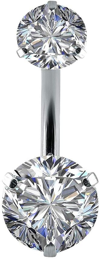 GadgetsdenSilver 316 L Surgical Steel Double Round Cubic Zircon's Internally Threaded Belly Button Ring Body Piercing Navel Barbells Jewelry for Women