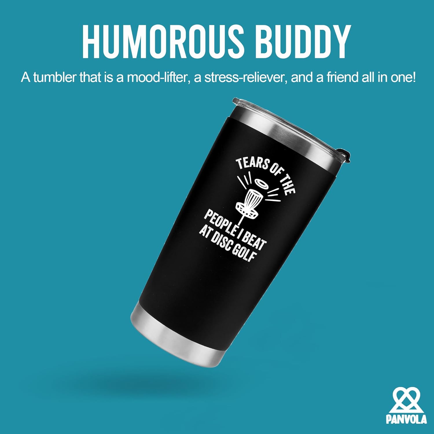 Panvola Tears Of The People I Beat At Disc Golf Funny Disc Golfer Gifts Golf Player Gifts Vacuum Insulated Stainless Steel Tumbler with Removable Lid and Straw 20 oz Black - Image 2