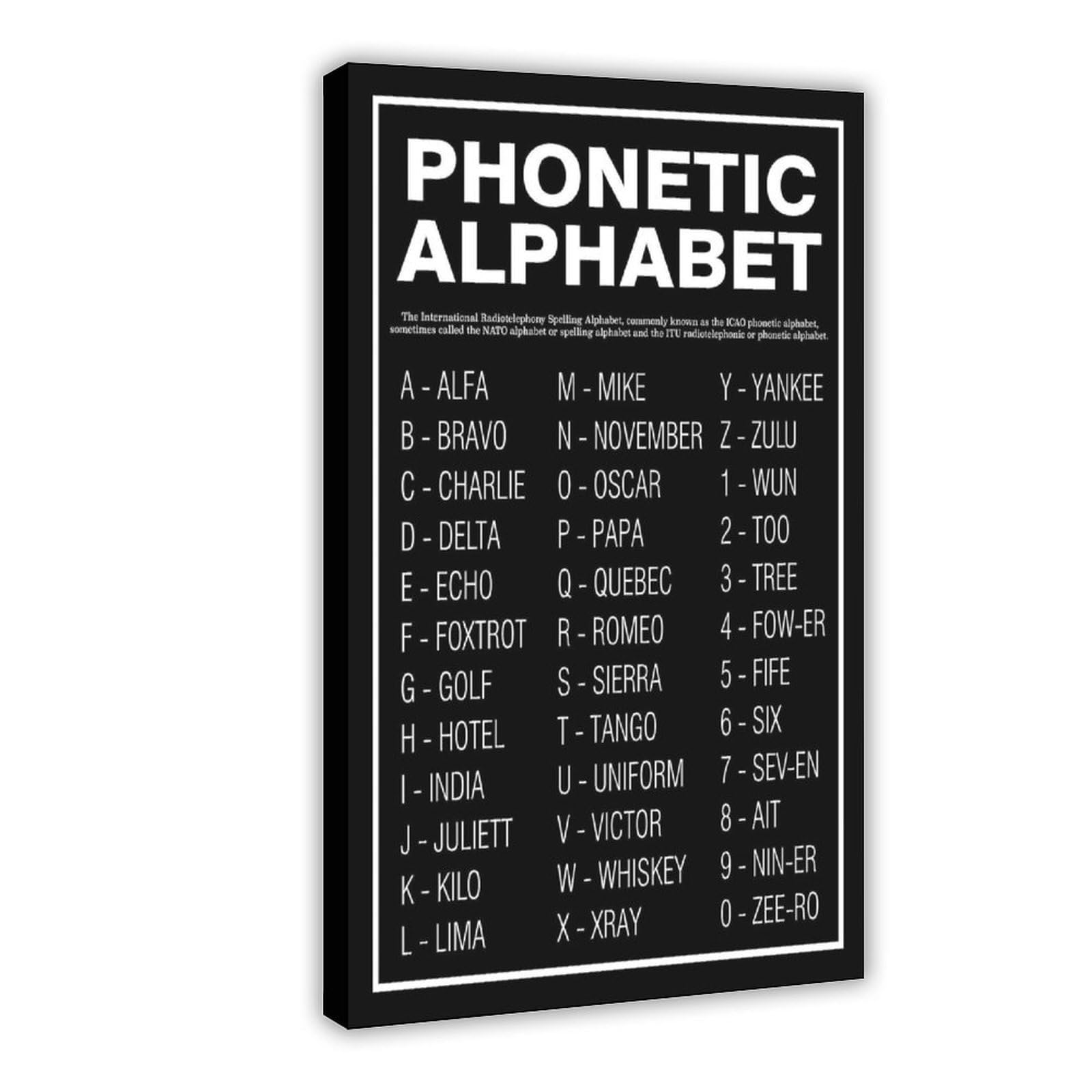 Impression sur toile alphabet phonétique noir et blanc 30x45 cm - 8