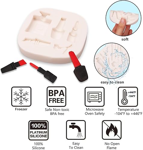 Miniatura 3 de Muyulin Moldes de silicona de maquillaje, 4 paquetes de tacones para falda, ropa, moldes de chocolate para niñas, decoración de pasteles de