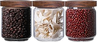 Danmu Art 500ml Glass Storage Jars with Airtight Wood Lids - Stackable Food Storage Containers for Pasta,Coffee Beans,Cere...