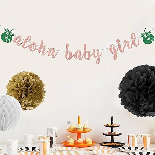 Miniatura 6 de Banner de Aloha con purpurina de oro rosa para bebé, decoración de fiesta de baby shower, temática tropical, decoración de revelación de género,