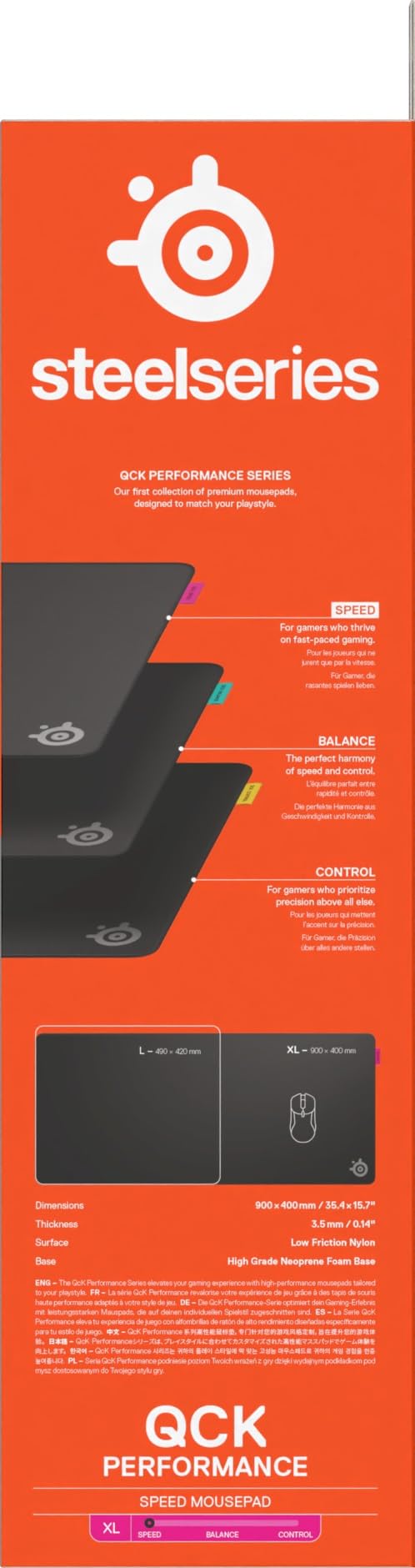 SteelSeries Alfombrilla QcK XL Performance Speed - Densidad y Deslizamiento - Costura Suave - Base de Neopreno - 900x400 mm - FPS/MOBA/RTS/MMO