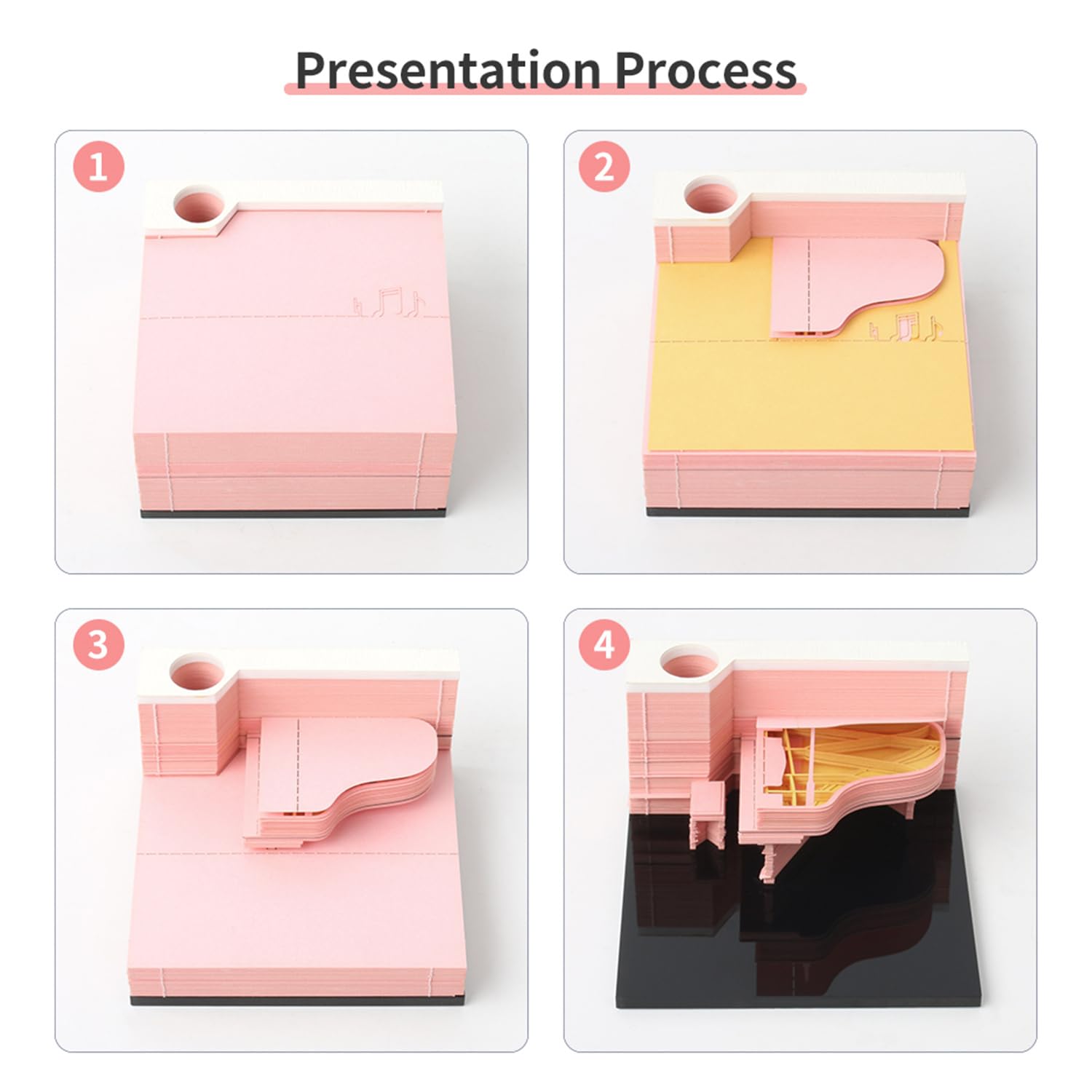 Bloc de notas adhesivas 3D para piano, 150 hojas, bloc de notas 3D de arte musical, bloc de notas 3D para niños/amantes/amigos/esposa/estudiante regalos (blanco)