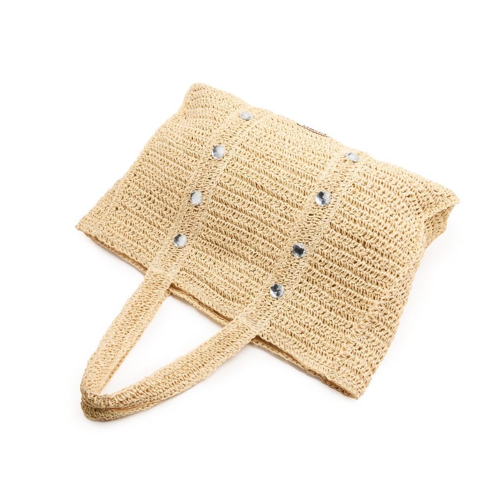 GIOSEPPO Sac fourre-tout LOMIRA pour femme | Raphia avec ornements strass dans un ton naturel | Mode plage été | Fermeture éclair et poche intérieure | Sac bohème pour usage quotidien et voyage,