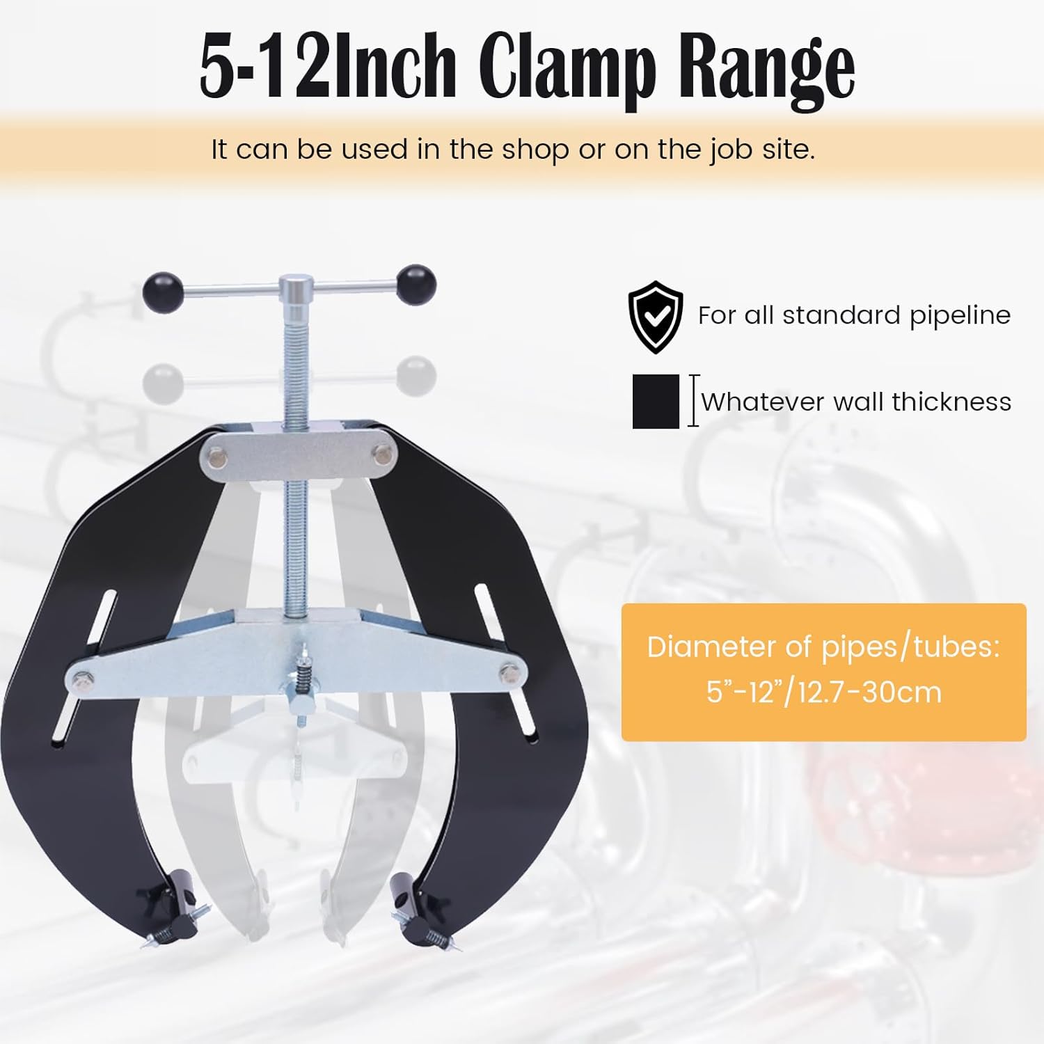 5-12 Inch Heavy Duty Pipe Clamp, High Strength Steel Pipe Alignment Tool with Quick Acting Screws & T-Shaped Handle for Pipe Welding Fitting Flange Alignment