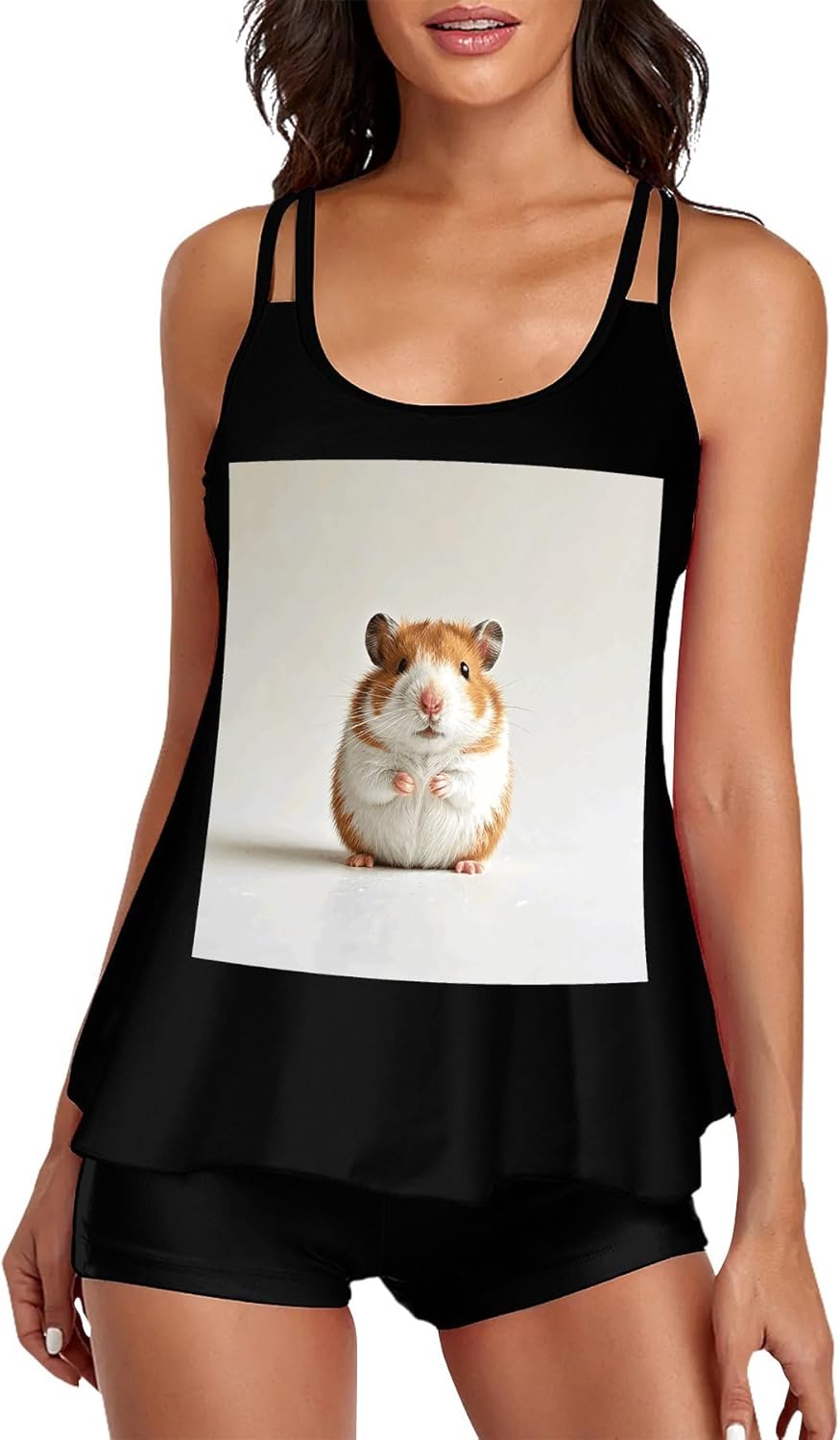 Hedgehog Tankini Swimsuits for Women Tummy Control Two Piece Bathing Suits Swim Tops with Boy Shorts