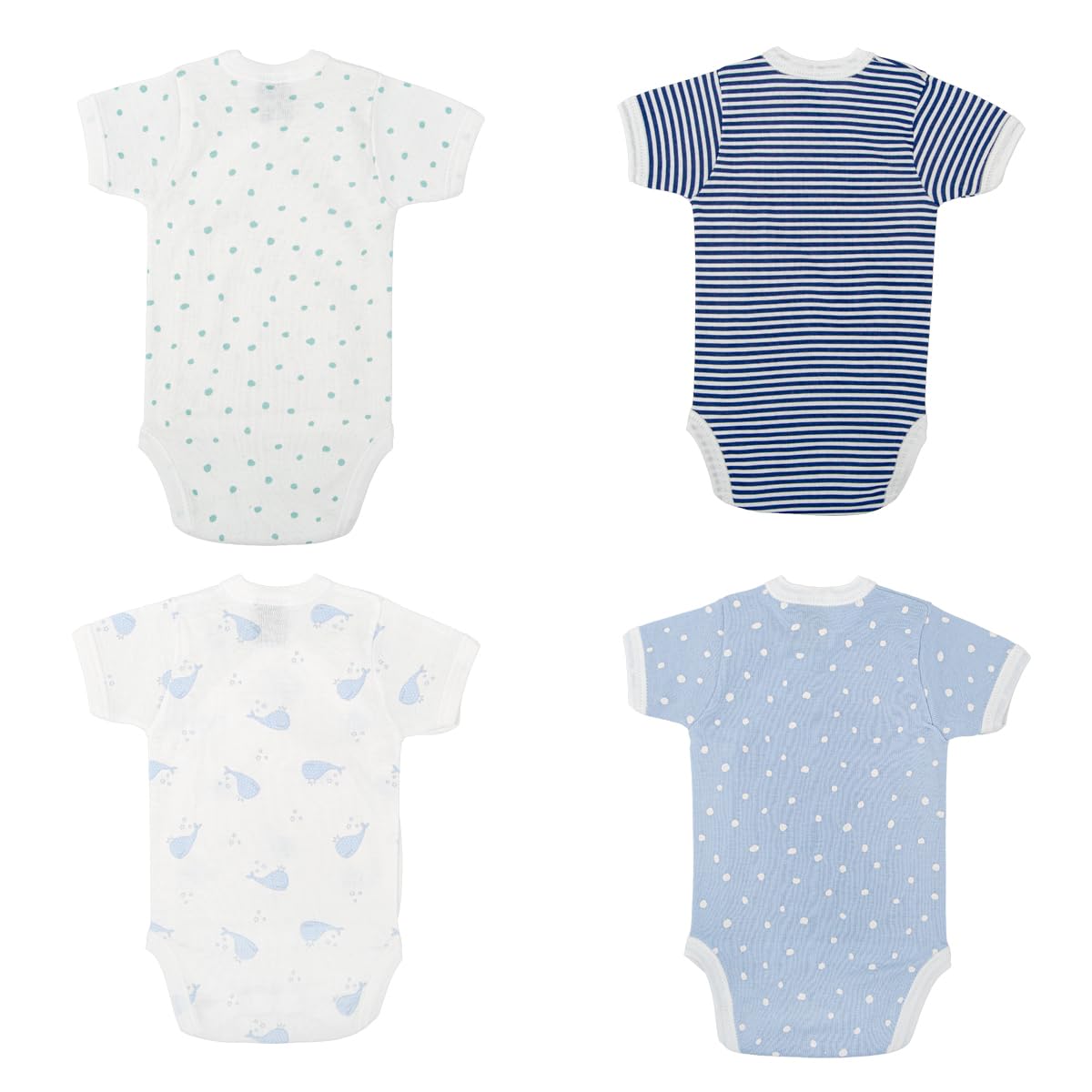 BABIDU | Set 4 Body Incrociati Neonato Manica Corta – 100% Cotone, Morbidi e Traspiranti – Corredino Nascita Unisex Bambino e Bambina, Delicati sulla Pelle, Made in Europe