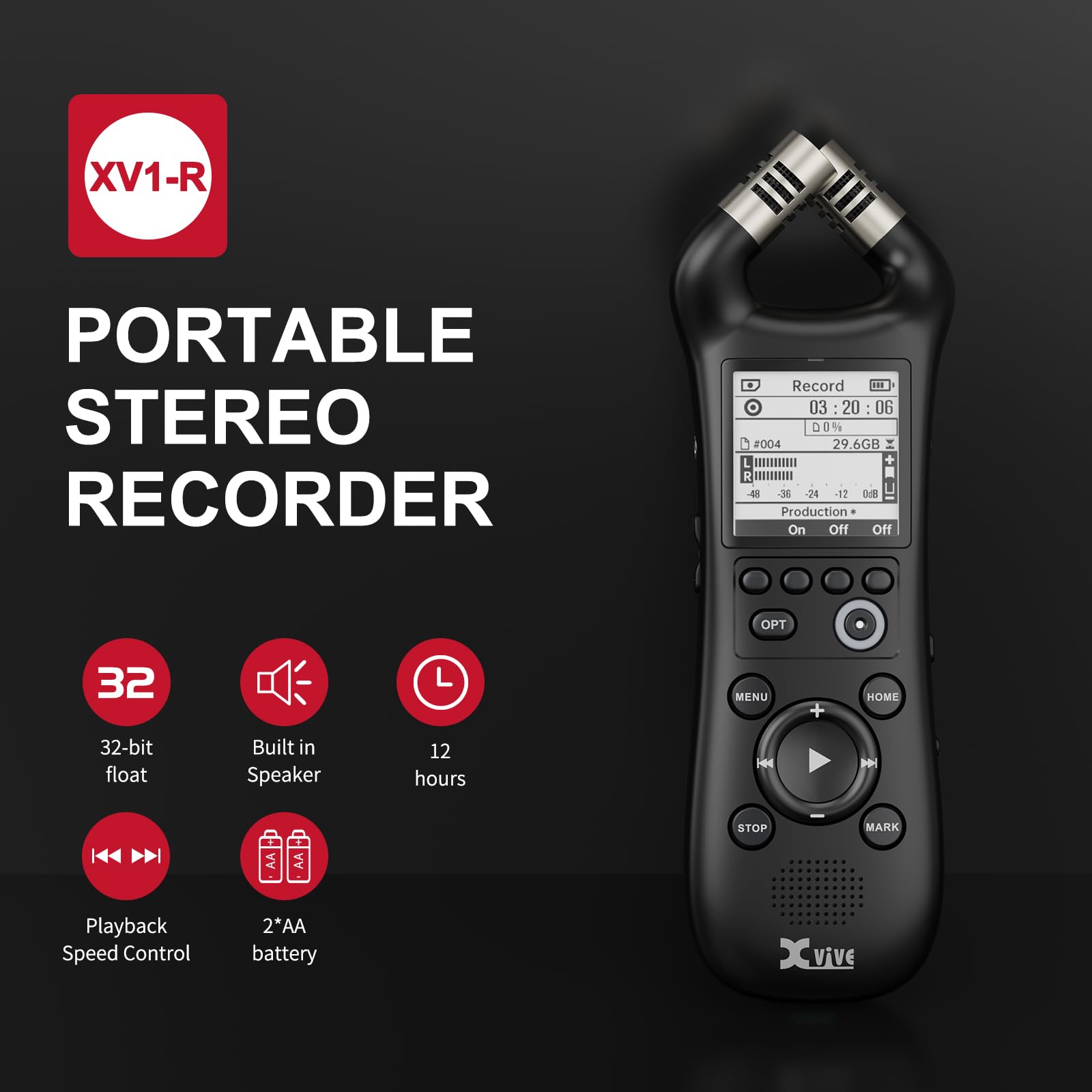 Xvive XV1-R Registratore Stereo Portatile e Interfaccia Audio