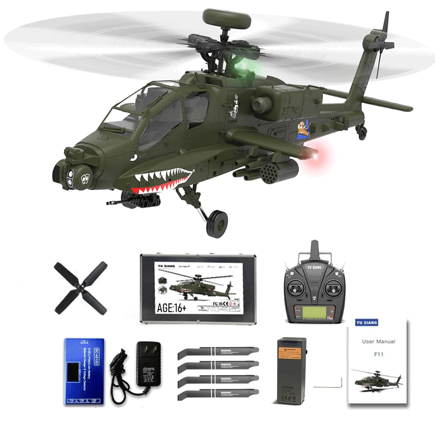 Amazon.com: OYDL RC Helicopter for Adult, F11 AH64 1/32 Scale 2.4G