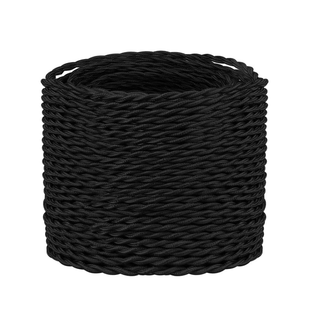 LEDSone 3 Core 10 Meters / 32.8FT Black Braided Cable, 3 Core Electrical Cable, Vintage Flex Twisted Fabric Electrical Wire for DIY Lamps Industrial Pendant Lights Lighting Appliances - Black