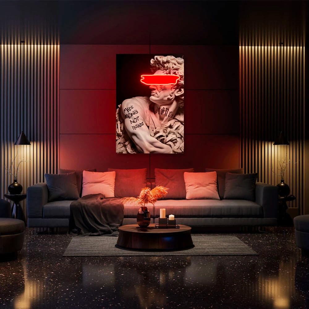Pop Art Led Wall Art | Cesare Tattoo Money | LED Mansion - 60cm x 90cm - Rosso
