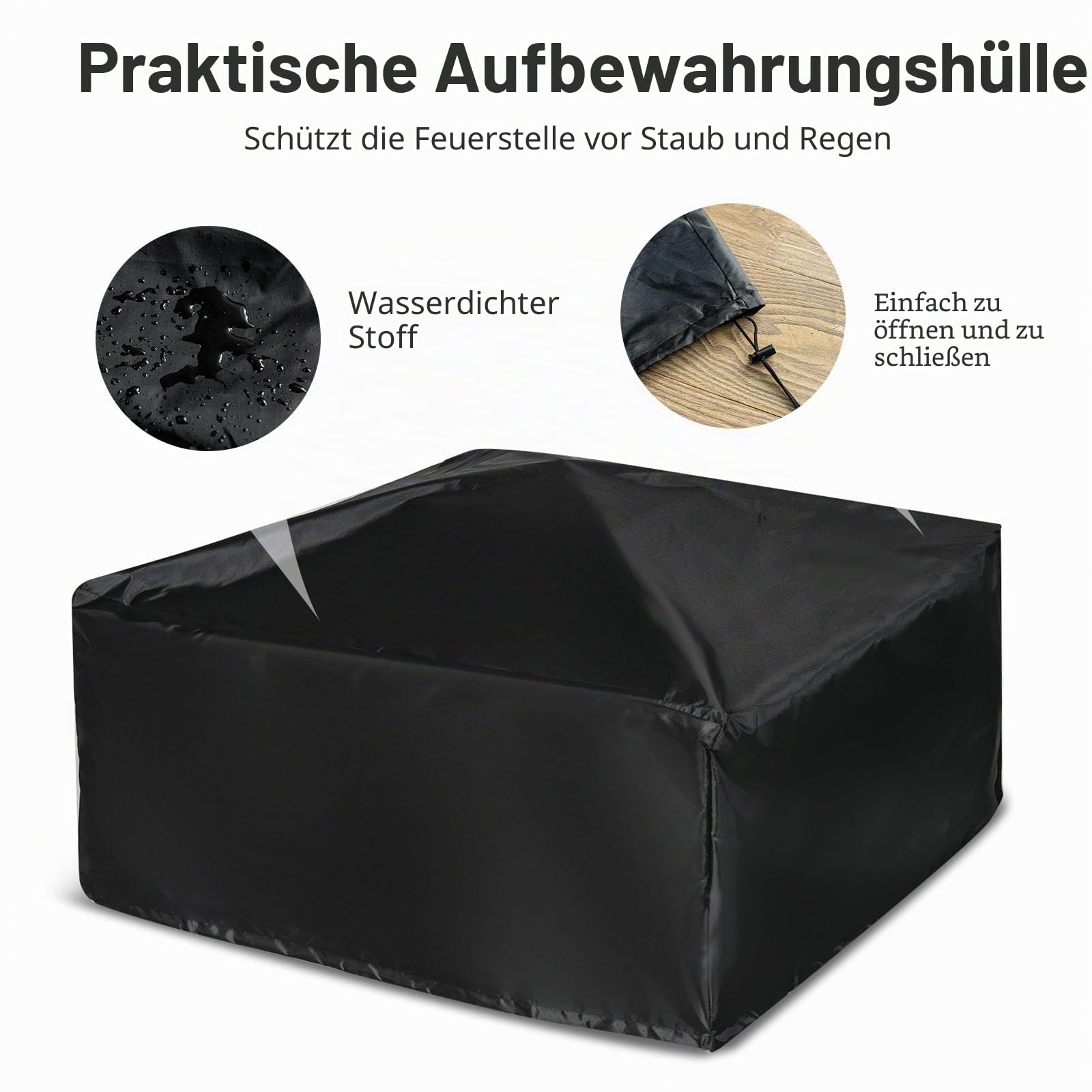 KOMFOTTEU Feuerschale Feuerkorb, Feuerstelle mit Grillrost & Decekl, Flammschale 81 x 81cm Outdoor, Feuerstellentisch inkl. Schürhaken, firepit mit Funkenschutz für Heizung BBQ (Schwarz)