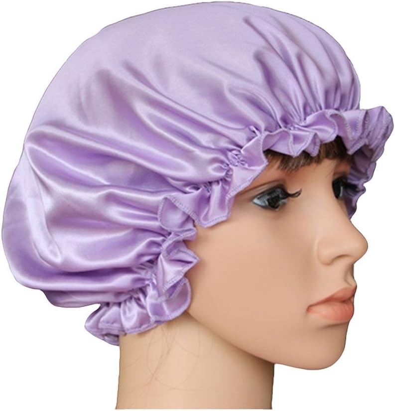 Porlox Natural Silk Sleep Night Cap Sleeping Beanie Hat Light purple