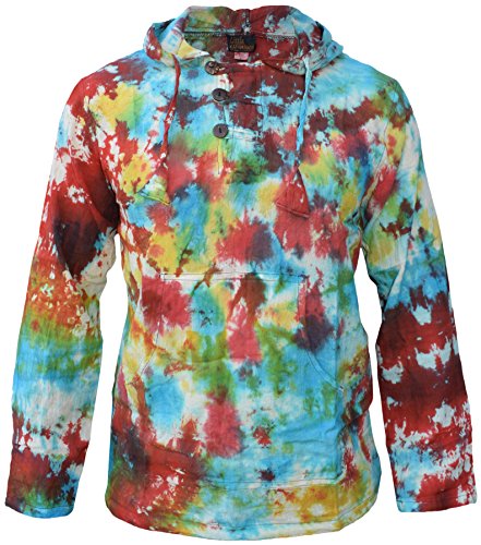 Gheri Sweat à capuche en coton imprimé tie-dye, style hippie, bohème, grand-père - - Large Cover