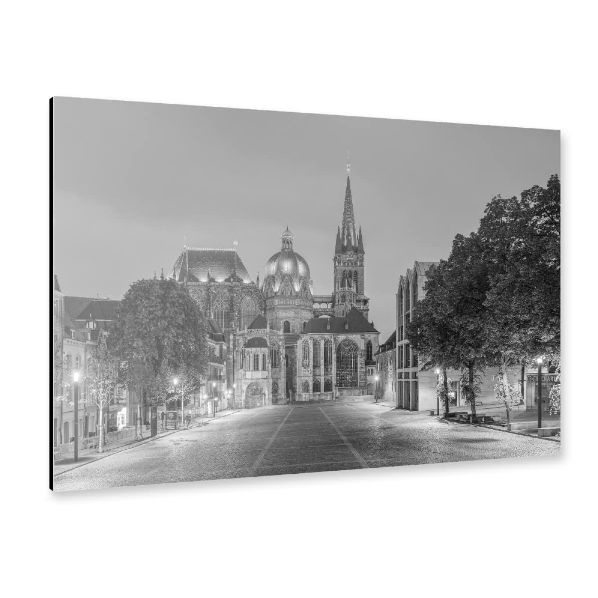 artboxONE Alu-Print 60x40 cm Aachener Dom schwarz-weiß von Künstler Michael Valjak