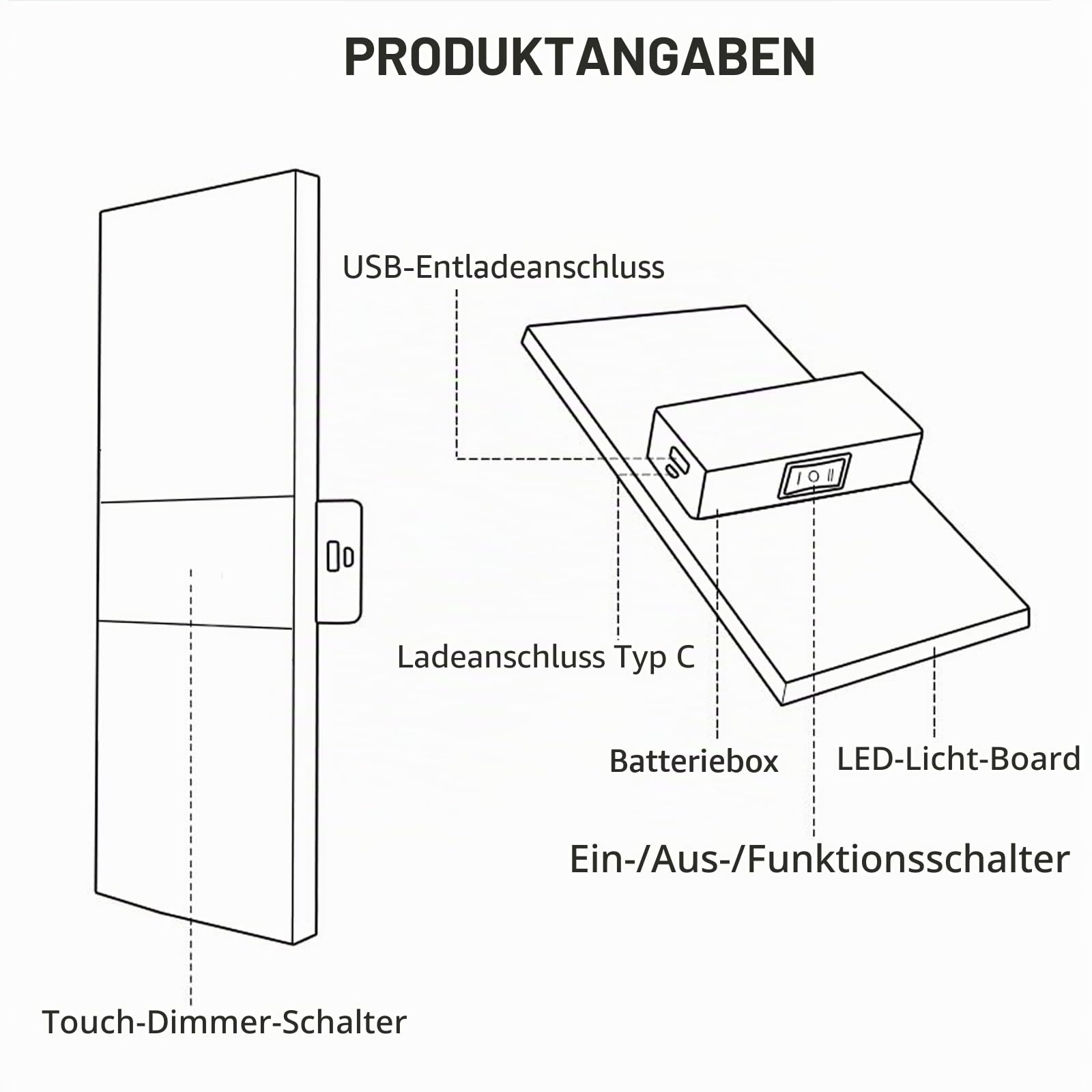 VOMI Akku Wandlampe Innen 2er Set mit Touch Dimmbar nud USB Aufladbare
