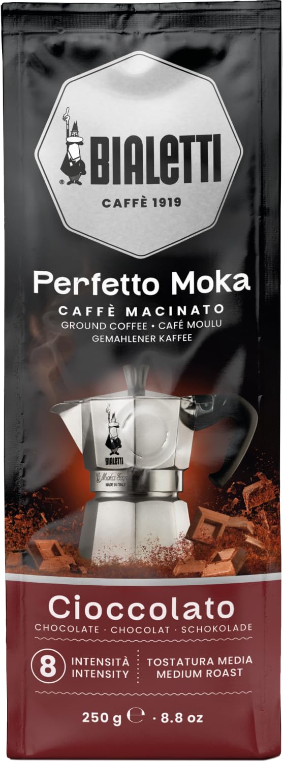 Bialetti - Perfetto Moka Cioccolato: Medium Roasting Ground Coffee, Chocolate Aroma, 8.8 Oz - 250g, Bag with Flavour-Saving Valve