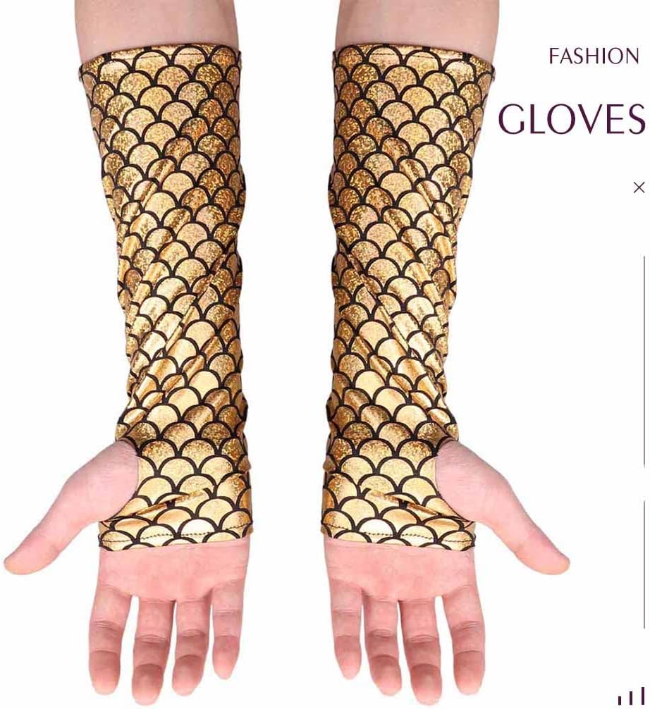 Green Mermaid Glove Fish Scale Arm Sleeve Party Gloves Costume Accessories for Women - Image 4